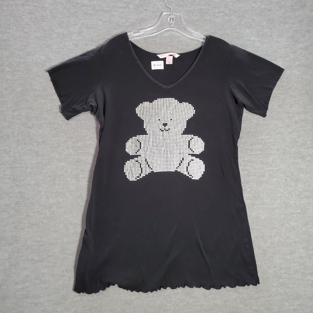 Victorias Secret Women Sleepwear Medium‎ Black Sleepshirt Teddy Bear Graphic